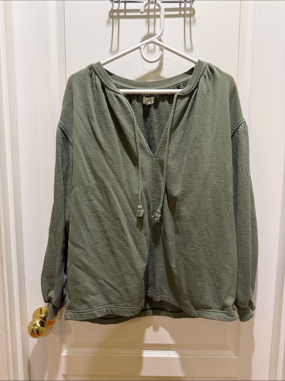 aerie Olive Green Tie-Neck Pullover Hoodie